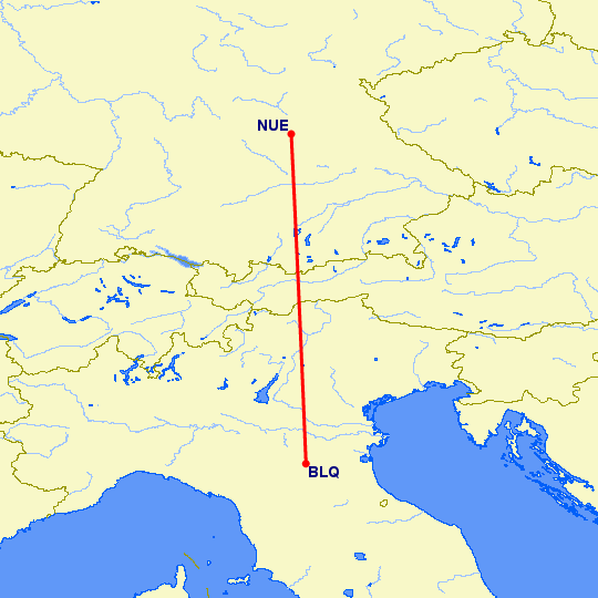 перелет Болонья — Нюремберг на карте