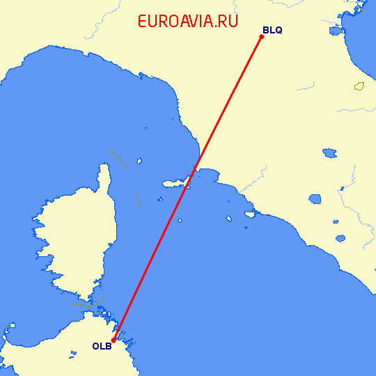 перелет Болонья — Costa Smeralda на карте