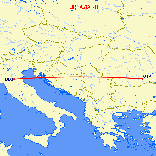 перелет Болонья — Бухарест на карте