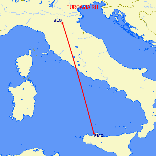 перелет Болонья — Палермо на карте