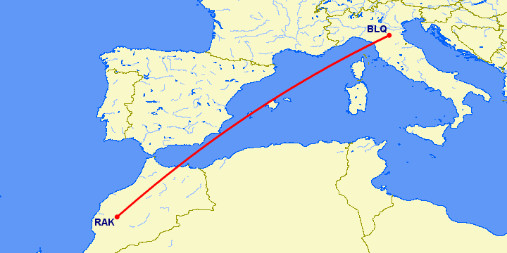 перелет Болонья — Марракеш на карте
