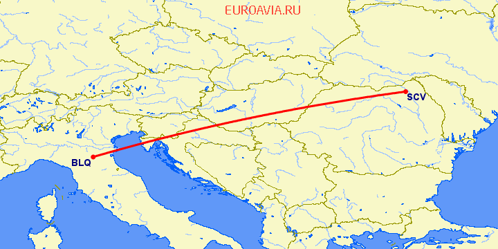 перелет Болонья — Сучава на карте