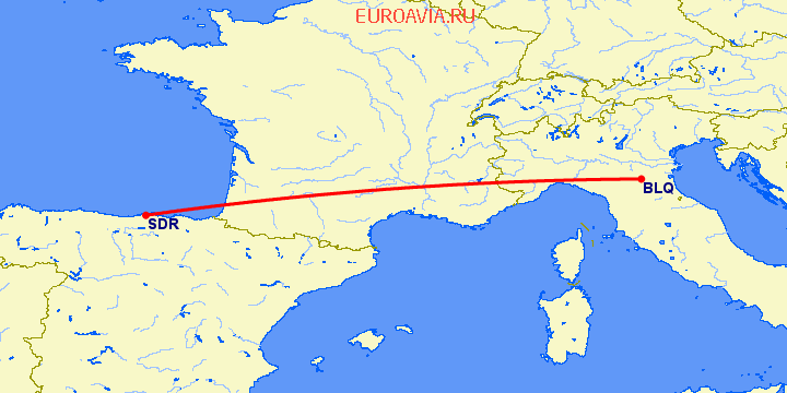 перелет Болонья — Сантандер на карте