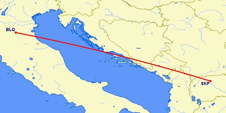 перелет Болонья — Скопье на карте