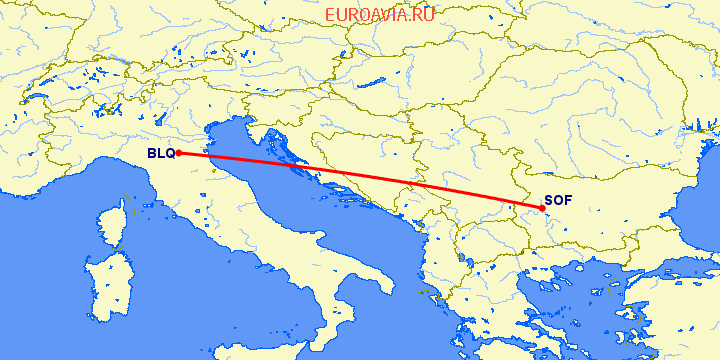 перелет Болонья — София на карте