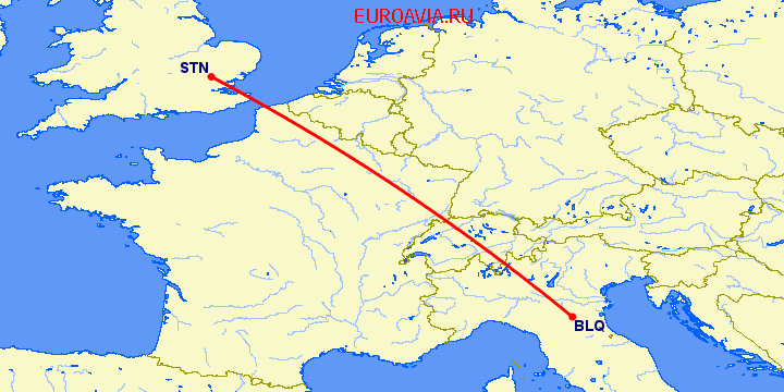 перелет Болонья — Лондон на карте
