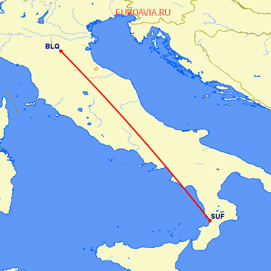 перелет Болонья — Ламециа Терме на карте