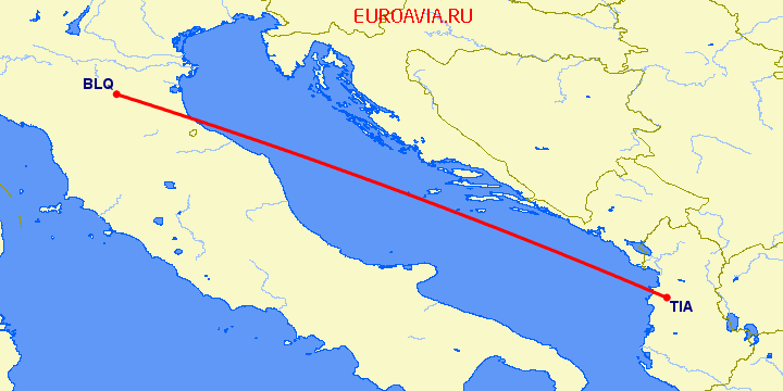 перелет Болонья — Тирана на карте