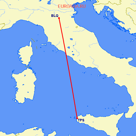 перелет Болонья — Тапини на карте