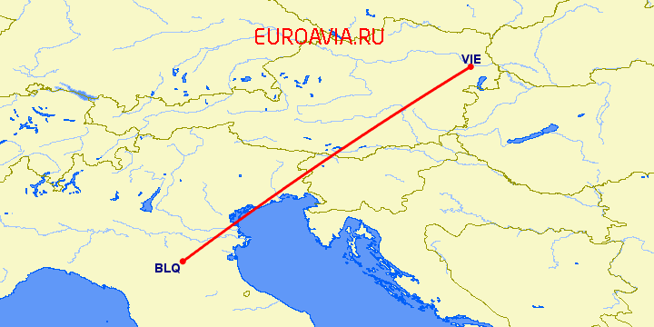перелет Болонья — Вена на карте