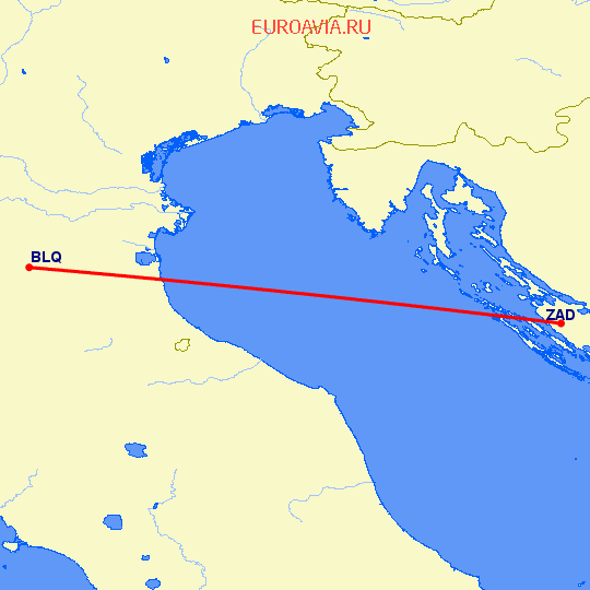 перелет Болонья — Задар на карте