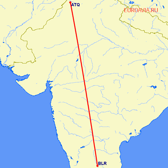 перелет Бангалор — Амритсар на карте
