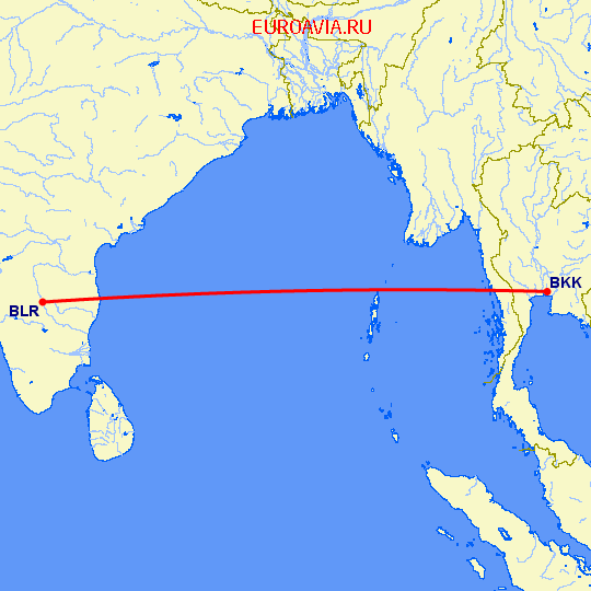 перелет Бангалор — Бангкок на карте