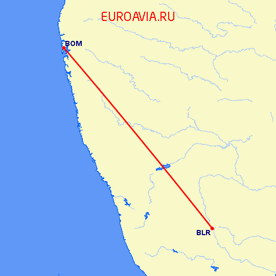 перелет Бангалор — Бомбей на карте