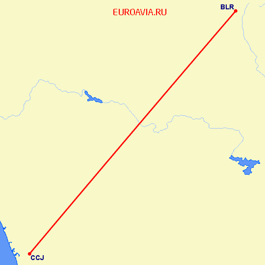 перелет Бангалор — Kozhikode на карте