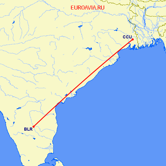 перелет Бангалор — Kolkata на карте