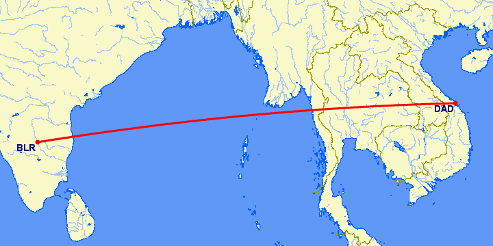 перелет Бангалор — Да Нанг на карте