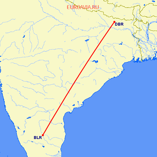 перелет Бангалор — Дарбханга на карте