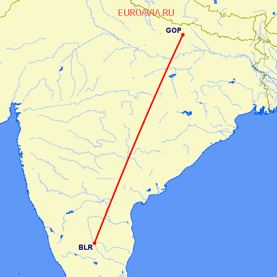 перелет Бангалор — Горахпур на карте