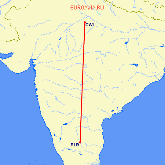 перелет Бангалор — Гвалиор на карте