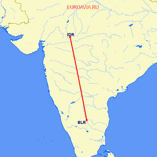перелет Бангалор — Индор на карте