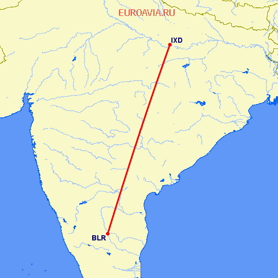 перелет Бангалор — Аллахабад на карте