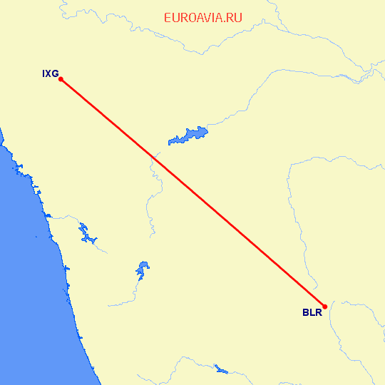 перелет Бангалор — Белгаум на карте