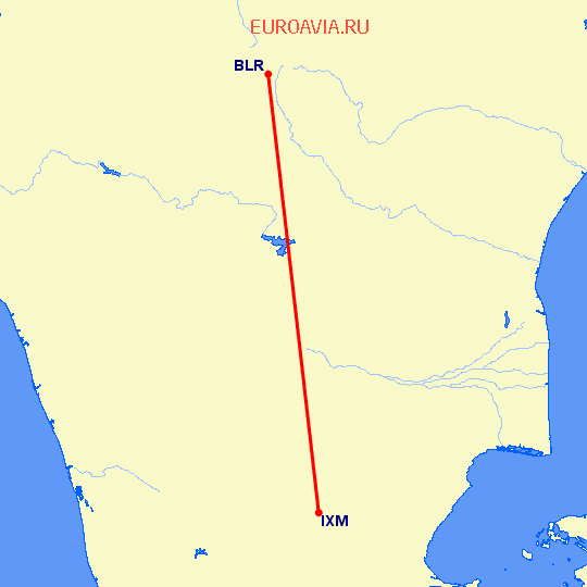 перелет Бангалор — Мадурай на карте