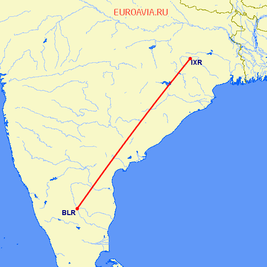перелет Бангалор — Ранчи на карте