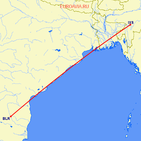 перелет Бангалор — Силчар на карте