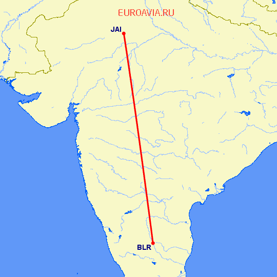 перелет Бангалор — Джайпур на карте