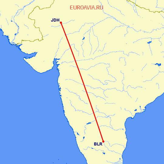 перелет Бангалор — Джодхпур на карте
