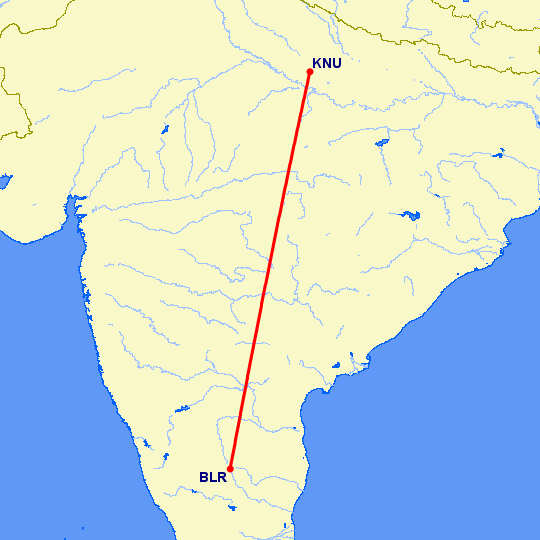 перелет Бангалор — Канпур на карте