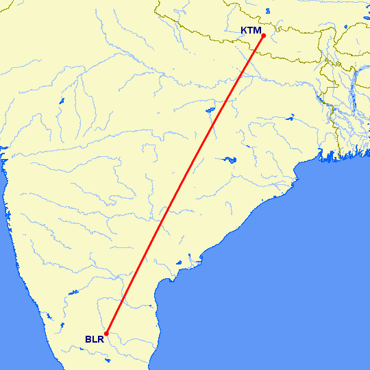 перелет Бангалор — Катманду на карте