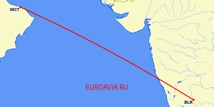 перелет Бангалор — Маскат на карте