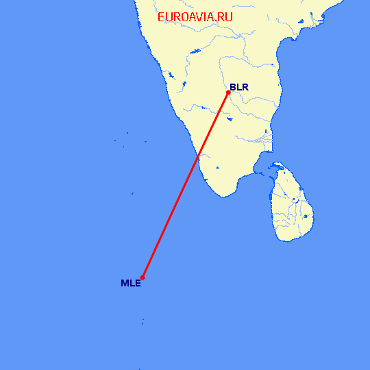 перелет Бангалор — Мале на карте