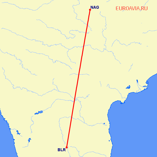 перелет Бангалор — Нагпур на карте