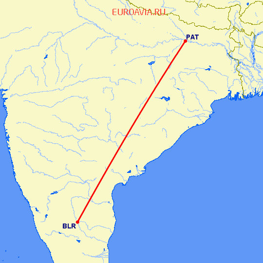 перелет Бангалор — Патна на карте