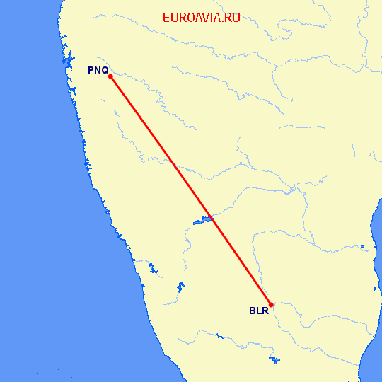 перелет Бангалор — Пуне на карте