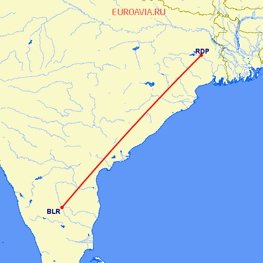 перелет Бангалор — Дургапур на карте