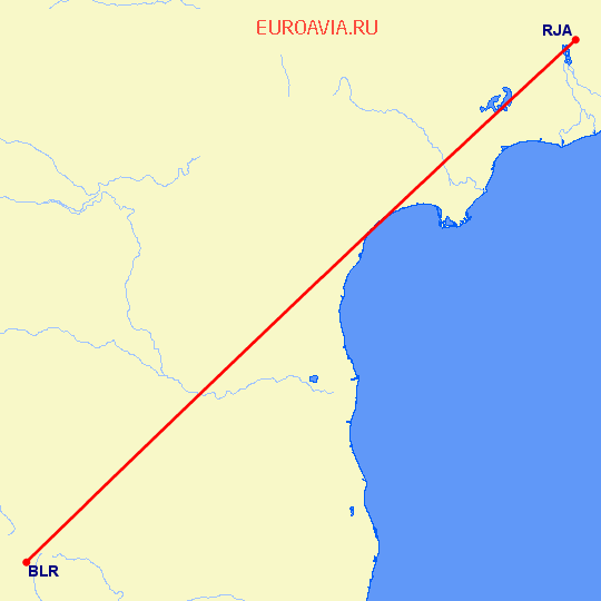 перелет Бангалор — Раджахмандри на карте