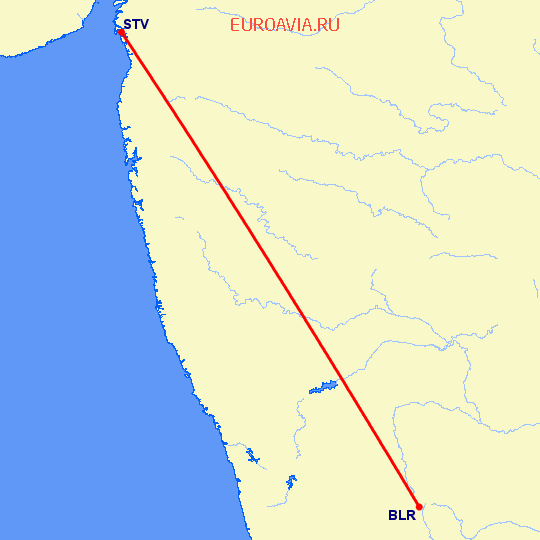 перелет Бангалор — Сурат на карте