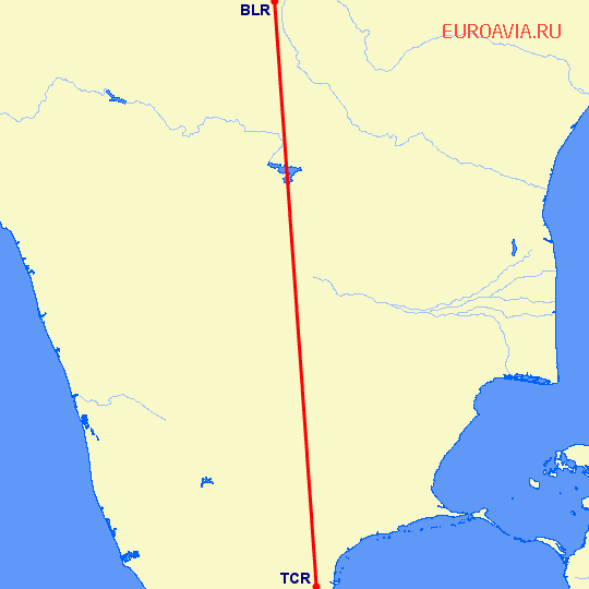 перелет Бангалор — Tuticorin на карте
