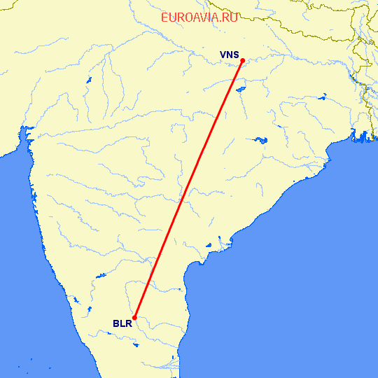 перелет Бангалор — Варанаси на карте