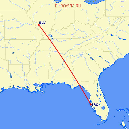 перелет Белльвиль — Сарасота на карте