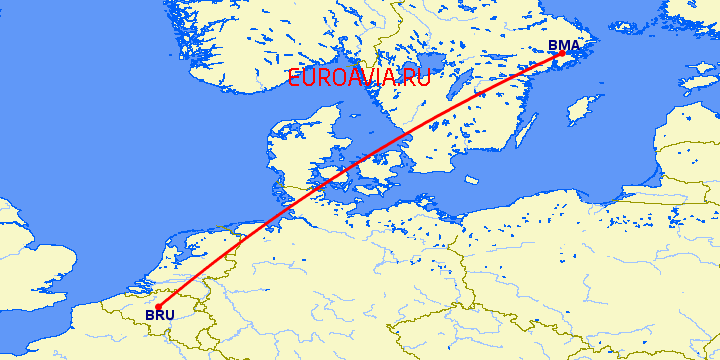 перелет Стокгольм — Брюссель на карте