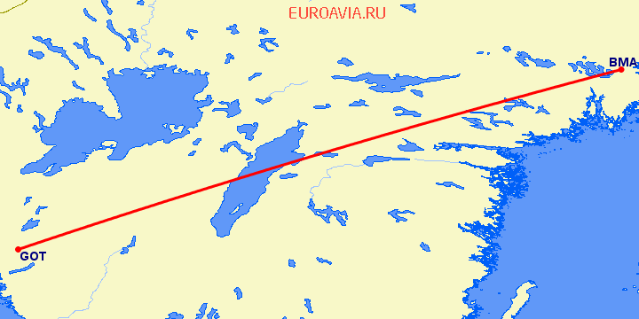 перелет Стокгольм — Гетеборг на карте