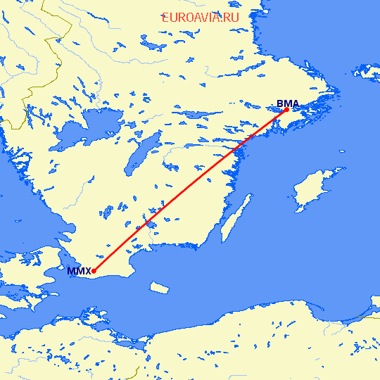 перелет Стокгольм — Малмо на карте