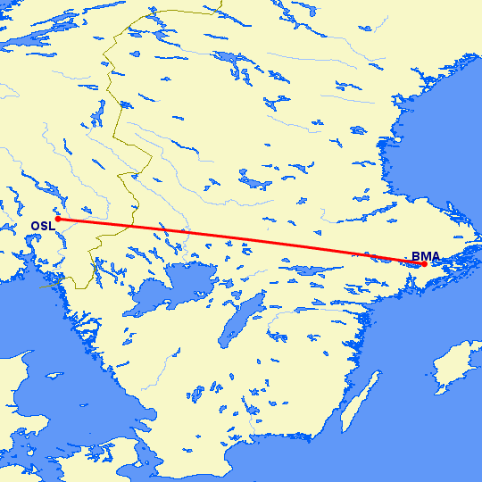 перелет Стокгольм — Осло на карте