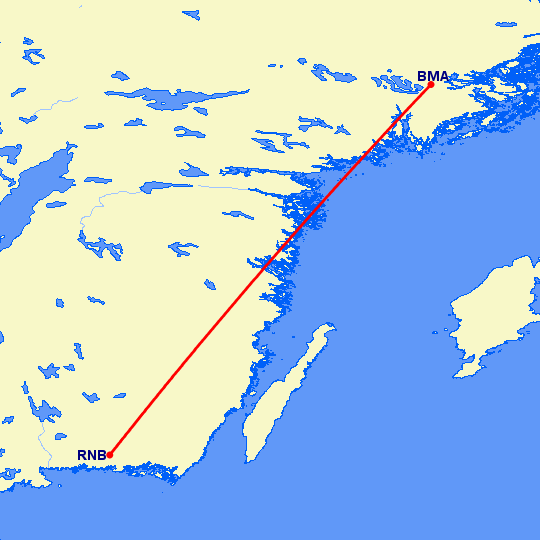 перелет Стокгольм — Роннебю на карте